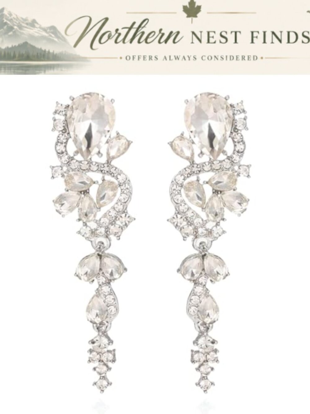 Rhinestone Statement Dangle Earrings Gold Plated Teardrop Wedding Bridal